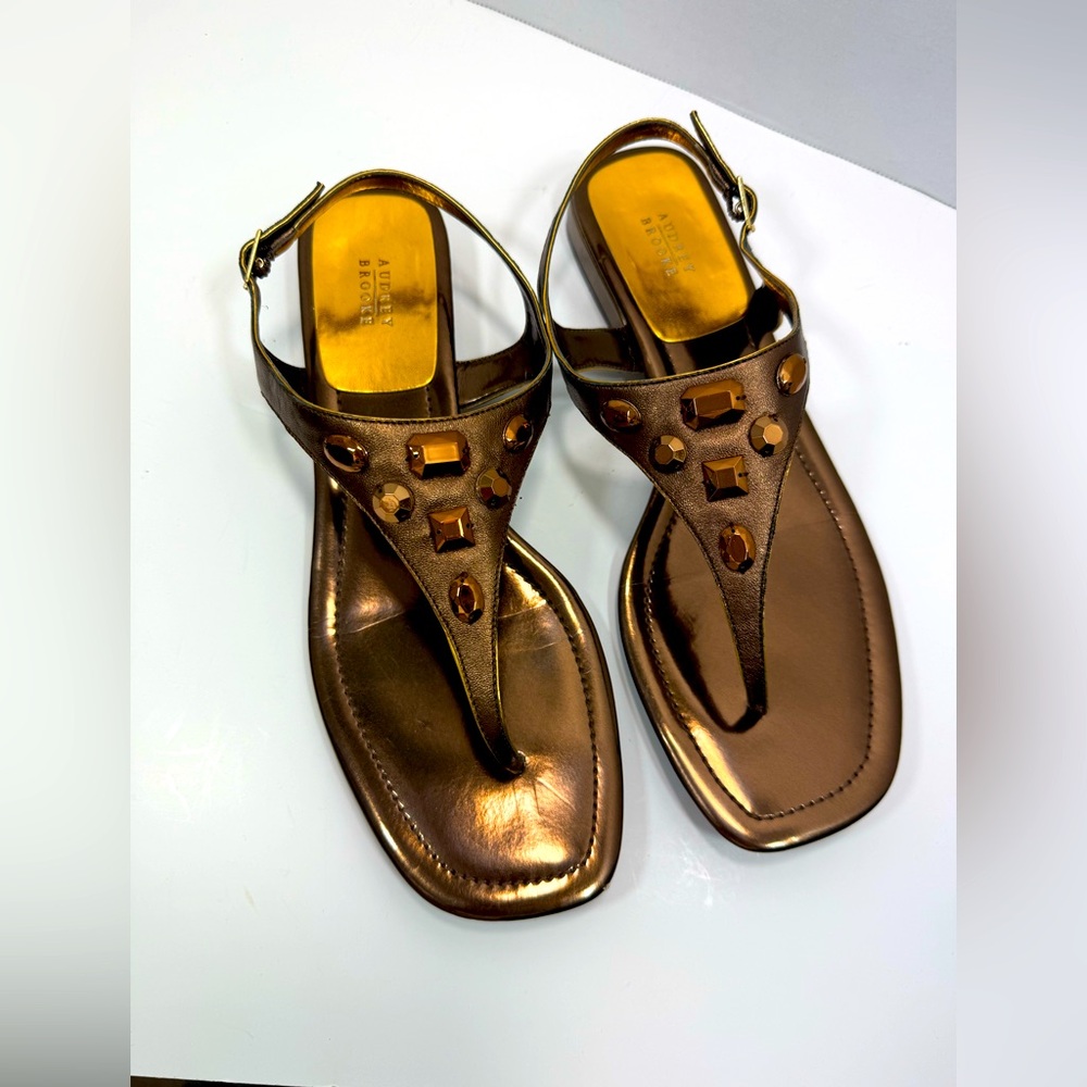 Bronze metallic Sandal with Jewel accent by Audrey Brooke